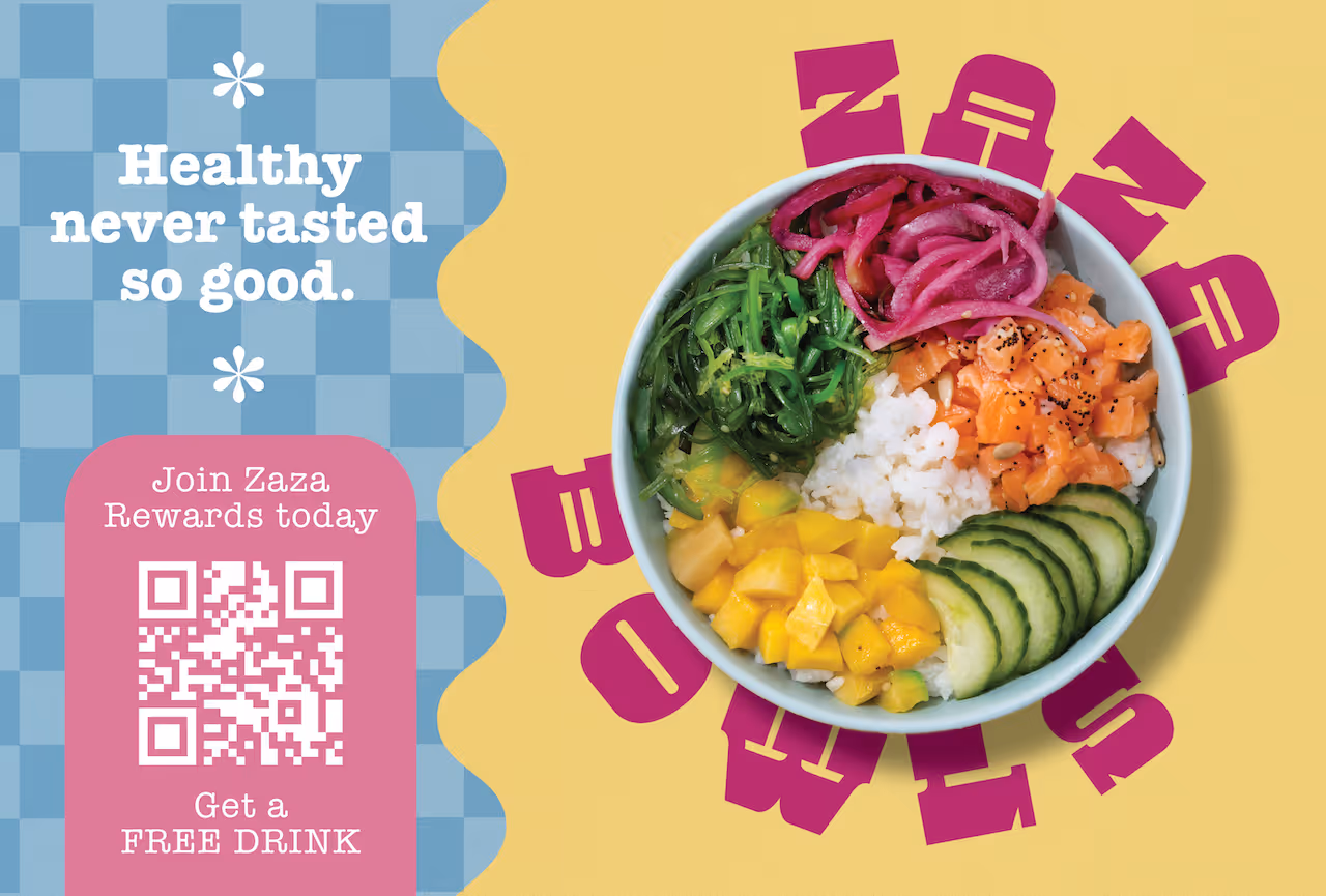 Fast casual restaurant postcard front with a lunch offer.